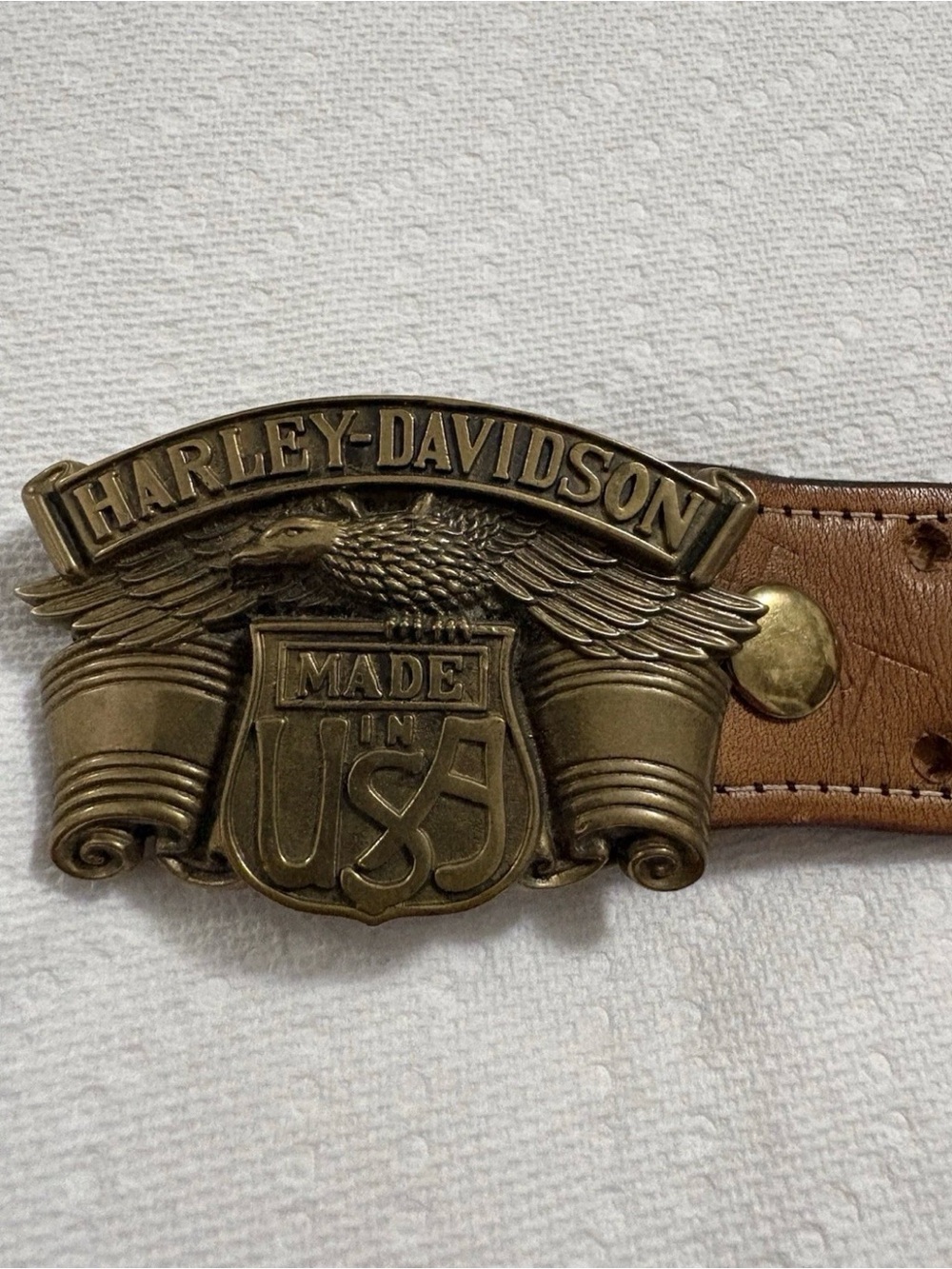 80’s Harley-Davidson Brown Leather Belt with Antique Brass Buckle